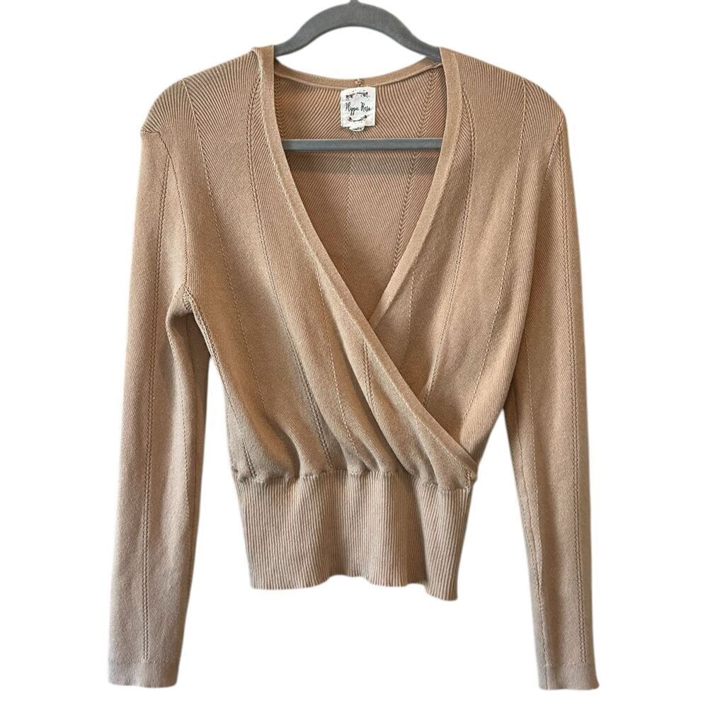 Hippie Rose. Surplice-Neck Ribbed-Hem Sweater “Vintage Wheat” color. Large